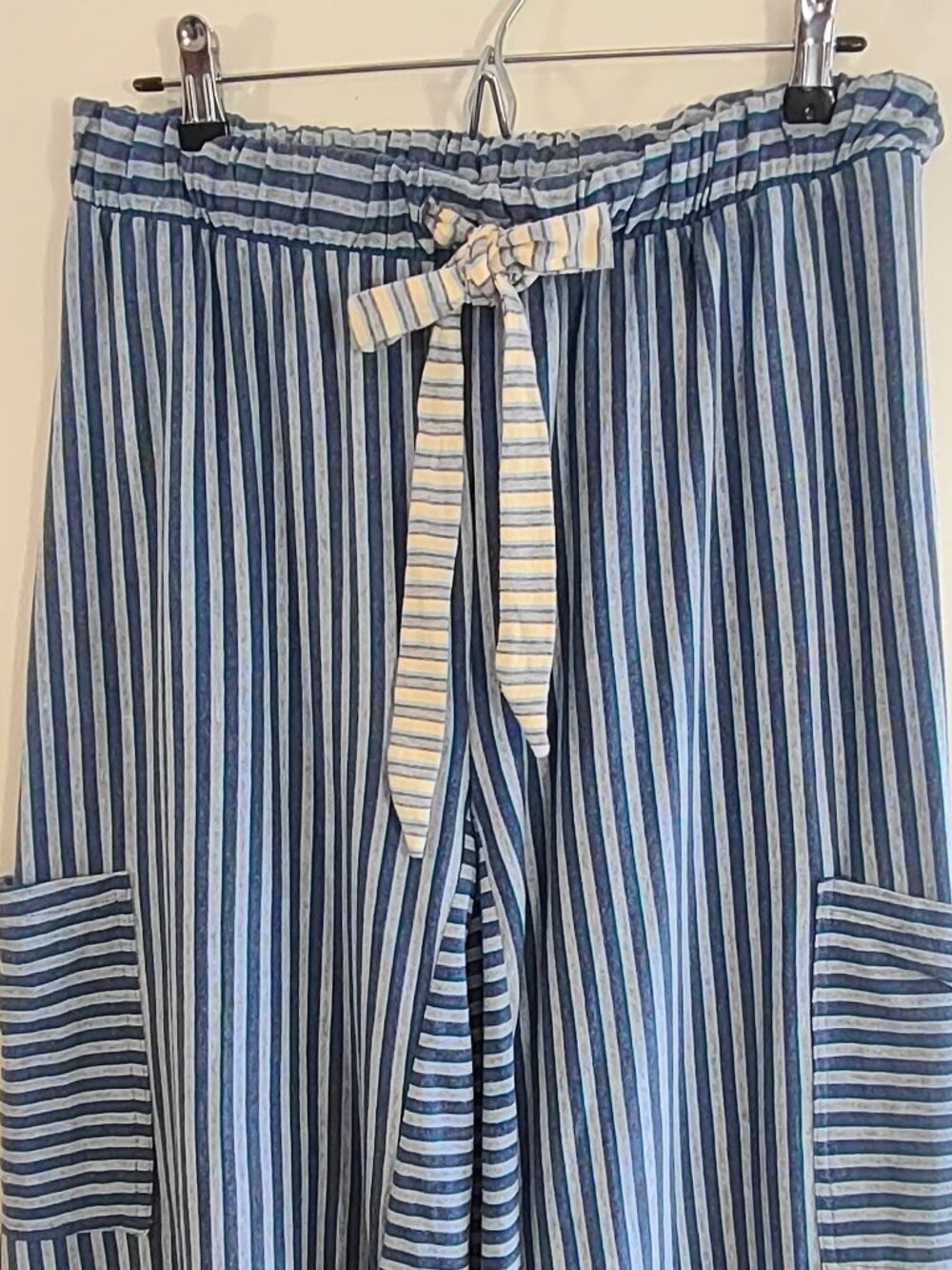 Free People Beach Striped Wide-Leg Drawstring Pants Cargo Pockets Medium - Picture 5 of 10